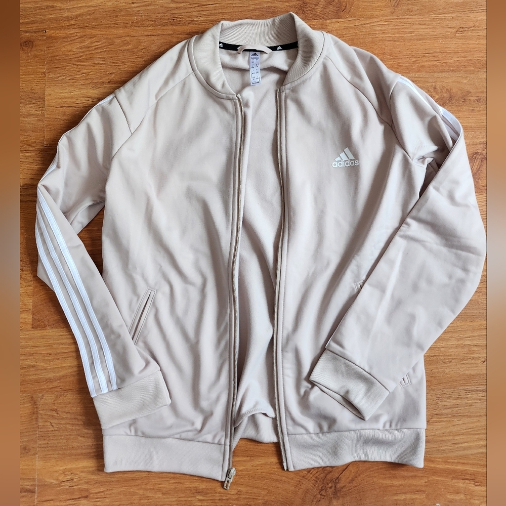 adidas Women's Beige Track Jacket with White Stripes